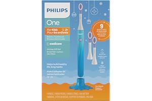 Philips One for Kids by Sonicare Battery Toothbrush Holiday Pack with 3 Brush Heads, Blue Edition