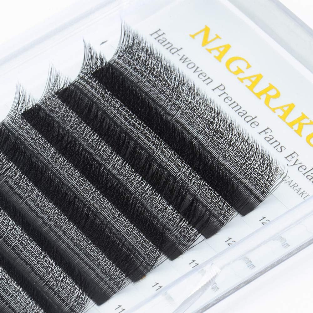 NAGARAKU 3D Lashes,W Shape Eyelash Extensions 0.07mm C Curl 8-12mm Mix Volume Lashes Hand Woven Long Stem Matte Black Premade Fans 3 Tips False Eyelash - Image 5