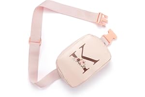 QUNWREATH Belt Bag Fanny Pack for Women, Leather Belt Bag with Initial Letter Fashionable Crossbody Bag Waist Bag with Adjustable Strap for Traveling Hiking, Birthday Christmas Gifts for Women Girls Mom (K)