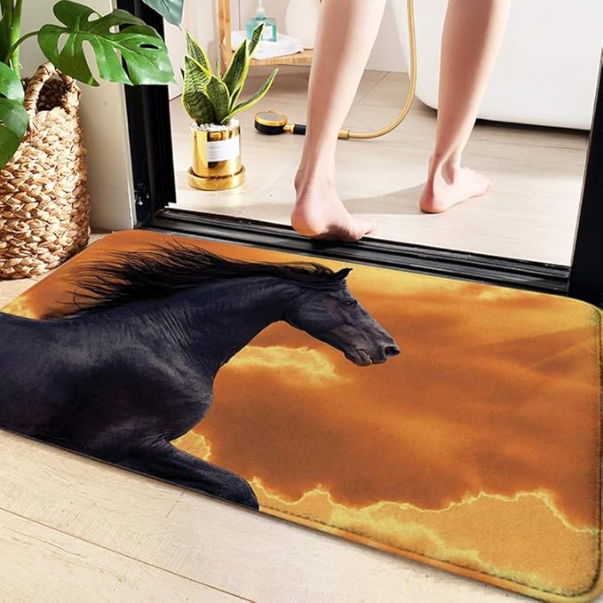 Badematte 60x100 cm,Tier, Porträt eines galoppierenden friesischen