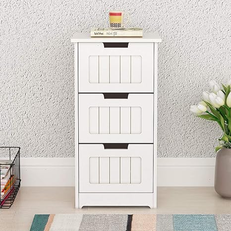 Dlandhome 30 X 30 X 64cm Badezimmerschrank Schmaler Badschrank Aus Holz Kommode Mit 3 Schubladen Fur Wohnzimmer Schlafzimmer Flur Tief Freistehend Platzsparend Weiss Amazon De Kuche Haushalt