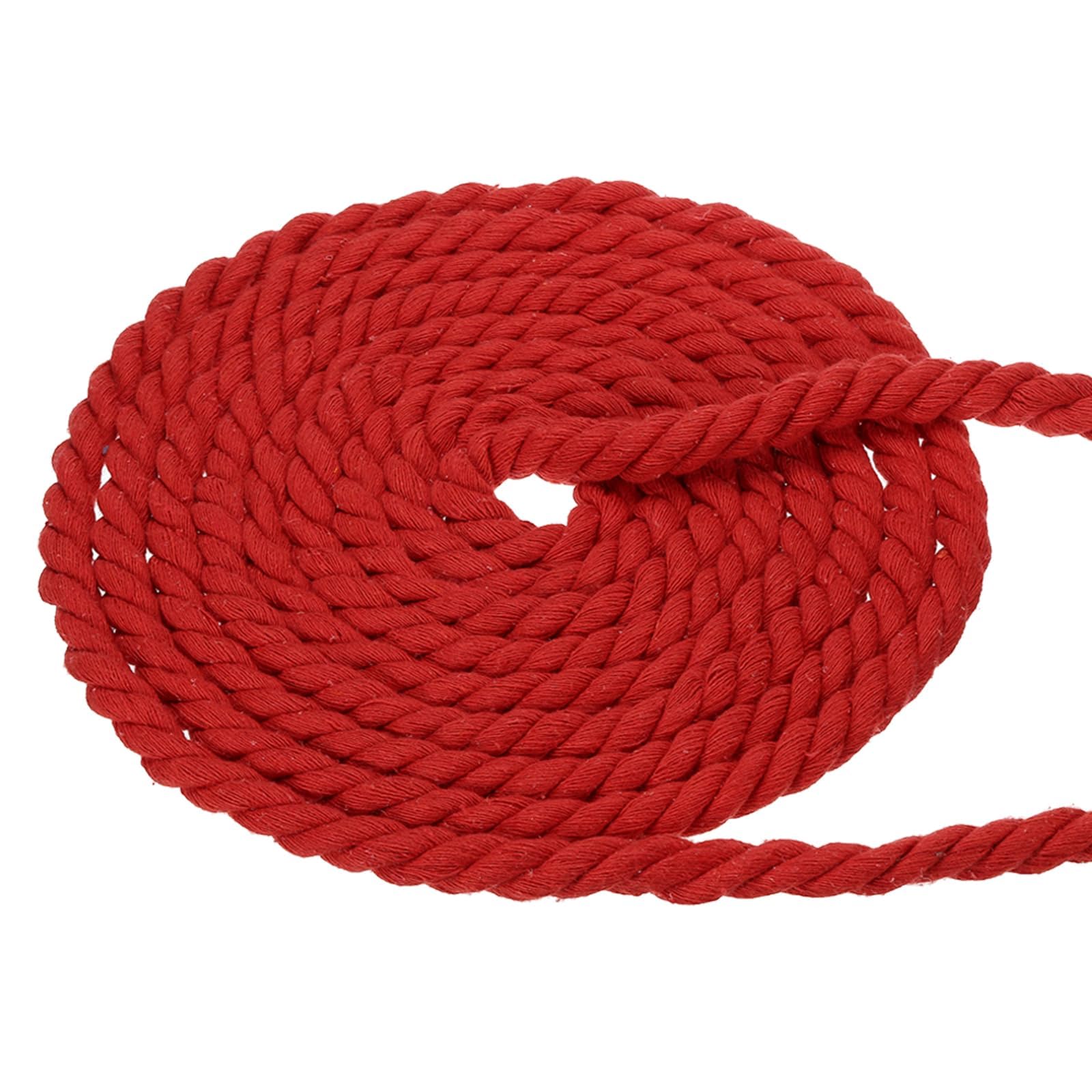 PATIKIL 1/2 Inch x 50 Feet Natural Twisted Cotton Rope 3 Strand Strong Thick Cotton Rope Tug of War Rope for Railings Crafts Home Decor, Red
