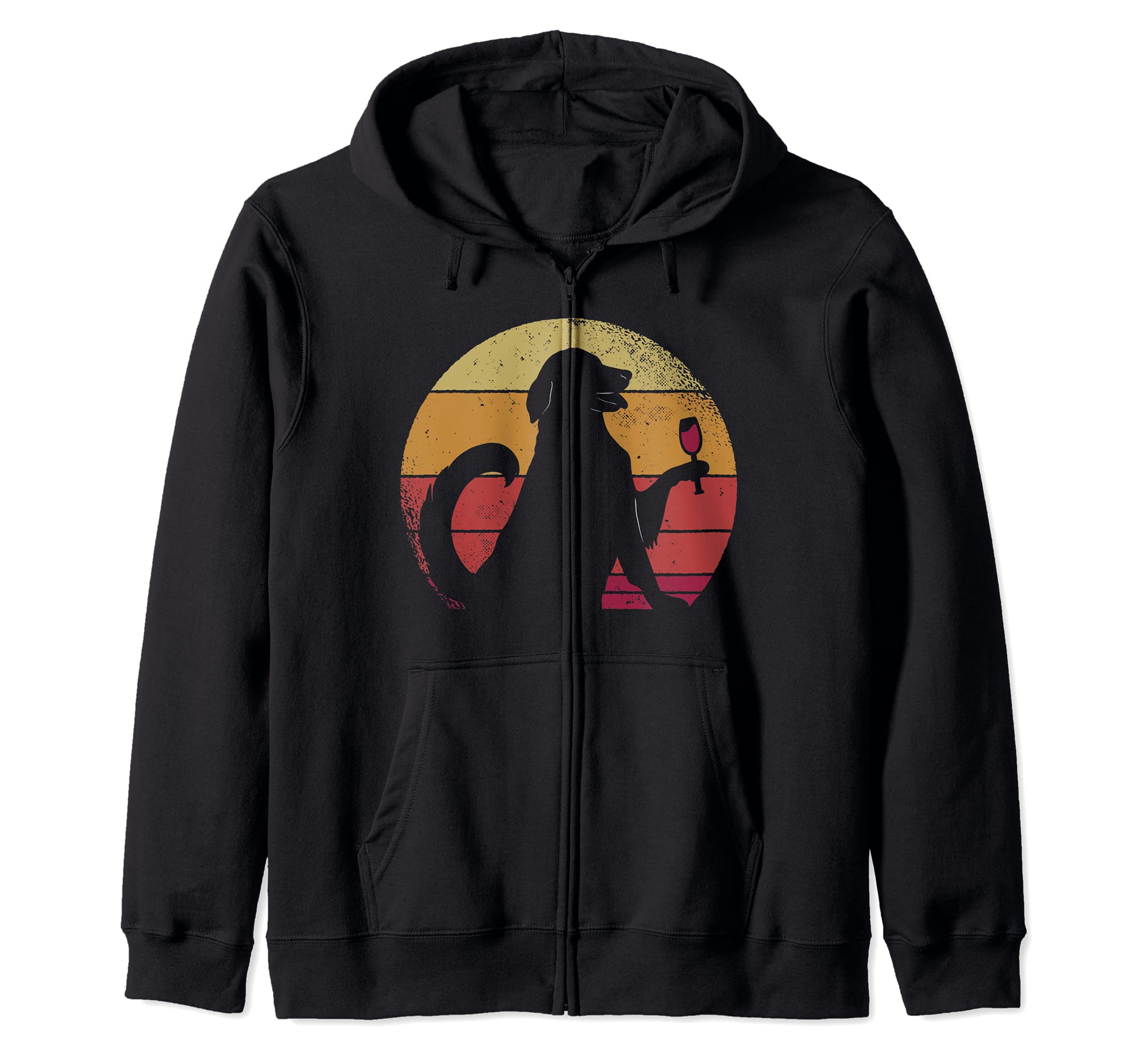 Dog Drinking Wine in Retro Sunset Zip Hoodie