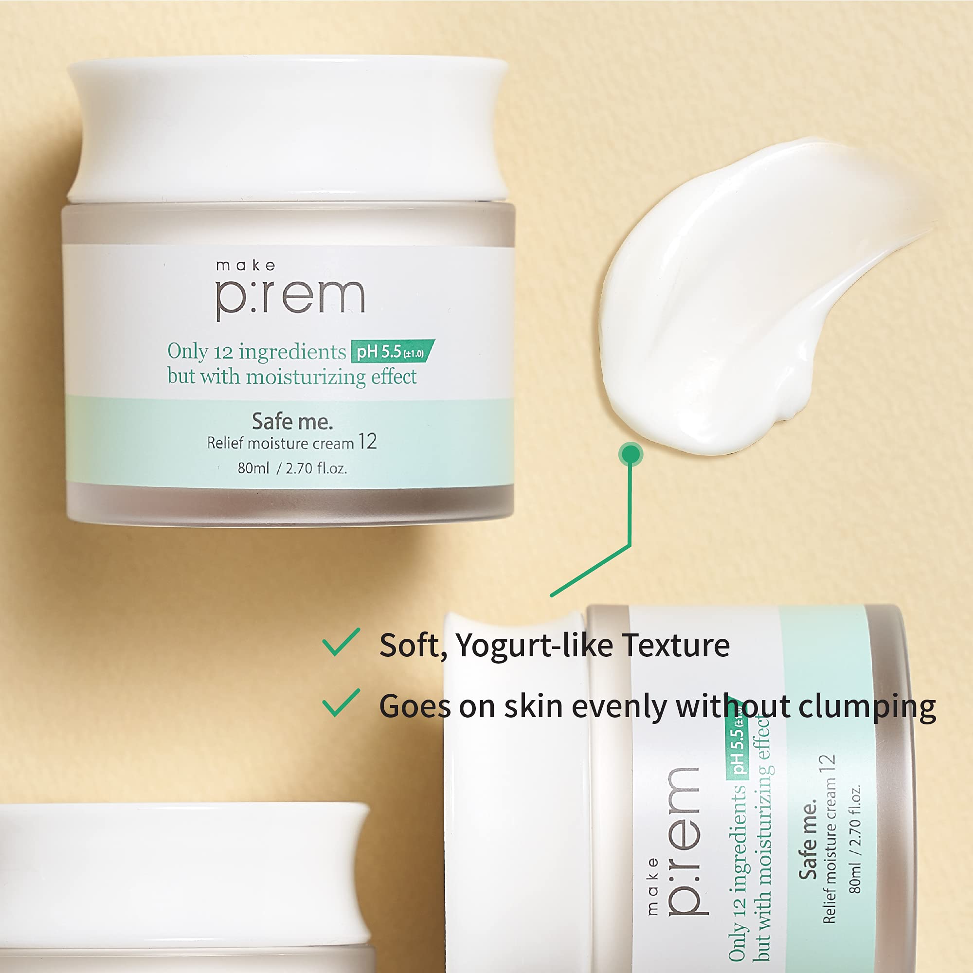 MAKEP:REM Safe Me. Relief Moisture Cream for Dry Sensitive Skin - Moisturizer Night Cream - Hydrating & Nourishing, Reduce Redness, Acne & Wrinkles with Hypoallergenic, Natural - VEGAN, EWG Verified