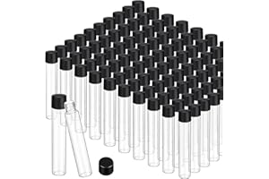 Saysurey 100 Pcs 30ml Glass Test Tubes Vial with Black Screw Cap 22x120mm, Clear Stoppers Flat Bottom Alcohol Glass Tubes Container Vial for Lab Plants Scientific Experiments Candy Storage Party Favor