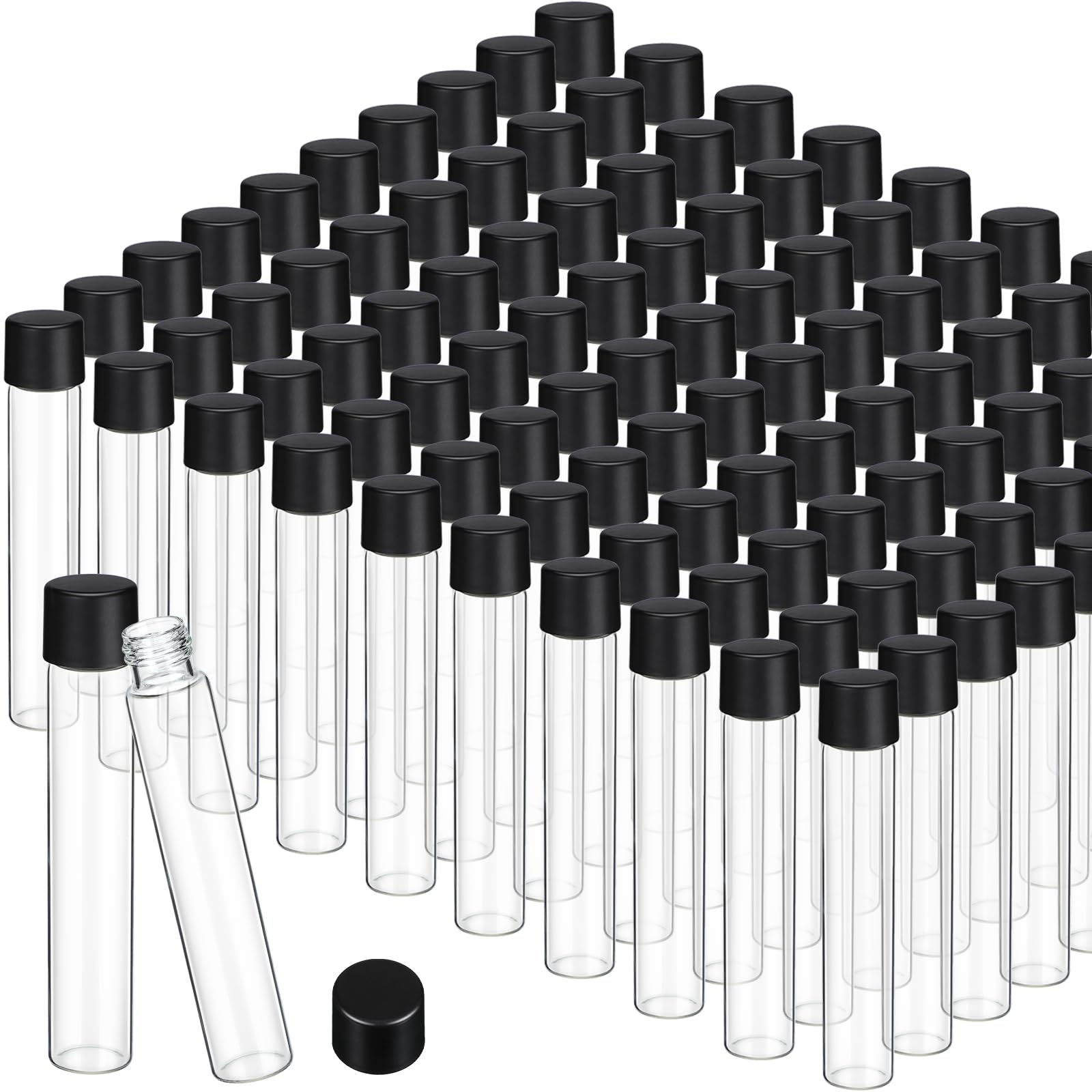 100 Pcs 30ml Glass Test Tubes With Black Screw Caps - 22x120mm For Labs & Crafts