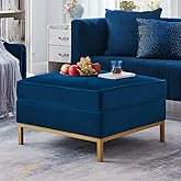 24KF Large Square Couch Ottoman, Velvet Ottoman with Padded Cushion, Large Foot Rest for Living Room - Navy