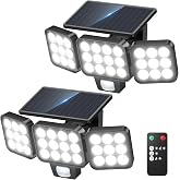 TuyLuxe Solar Flood Lights, 3500LM Motion Sensor Outdoor Lights with Remote | 180&deg; Solar Motion Lights Outdoor,Convex Lens,Glass Panel,IP65 Waterproof Security Lights for Yard Patio Garage, 2 Pack Black