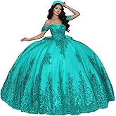 TRHTX Beaded Quinceanera Dresses with Glitter Appliques Off Shoulder Ball Gown Puffy Tulle 15 Dresses