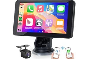 MRSXWPY Portable Carplay Screen for Car Compatable with Apple CarPlay and Android Auto,Wireless Car Play Unit with GPS Navigation,Bluetooth,Mirror Link,Touch Screen for All Vehicles (7 Inch+Reverse Camera)