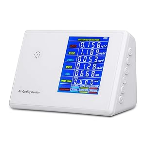 Air Quality Monitor YVELINES Air Quality Tester for CO2 Formaldehyde(HCHO) TVOC PM2.5/PM10 Multifunctional Air Gas Detector Real Time Data&Mean Value Recording for Home Office and Various Occasion