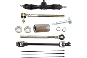 PRO BAT 320mm/12.6'' Steering Gear Rack Pinion 390mm/15.4'' Steering Adjustable Shaft Tie Rod Steel Kit For 110cc 125cc 150cc Go Cart Golf Buggy UTV, Black