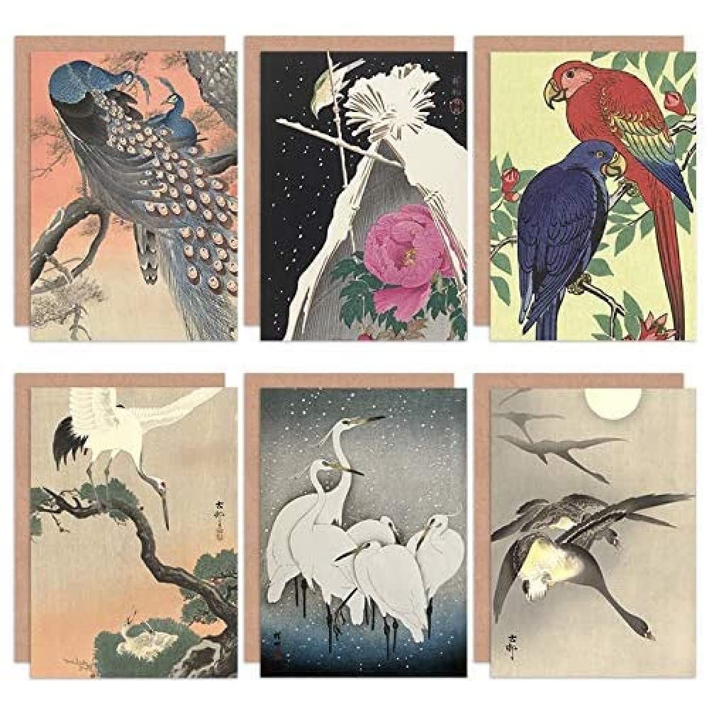 Artery8 Ohara Koson Japanese Geese Egrets Crane Parrot Bluechat Peacocks Fine Art Greeting Card Pack of 6