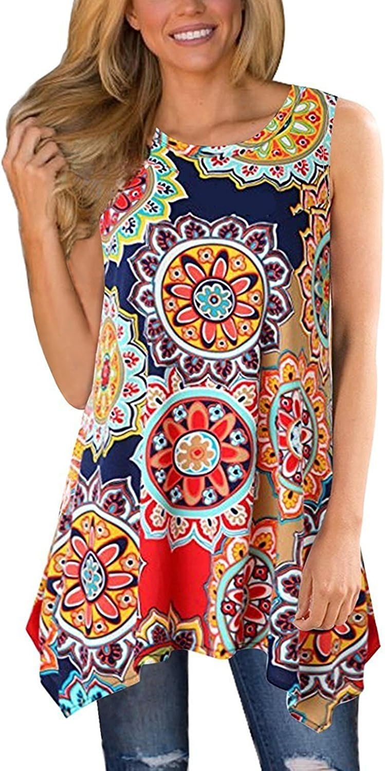 Womens Sleeveless Tunic Tank Tops Summer Casual Shirts