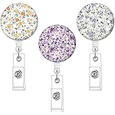 3Pack Badge Reel - Cute Badge Holder Retractable with ID Clip for Nurse Accessories for Work, Funny Badge Holder Reels with Swivel Alligator Clip (Small Floral)