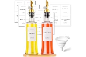 Olive Oil Dispenser Bottle with Bamboo Tray, GIXSEGIE Oil and Vinegar Dispenser Set w.Metal Pour Spout, Coffee Syrup Dispenser, Olive Oil Cruet Cooking Oil Dispenser, Oil Container Bottles for Kitchen
