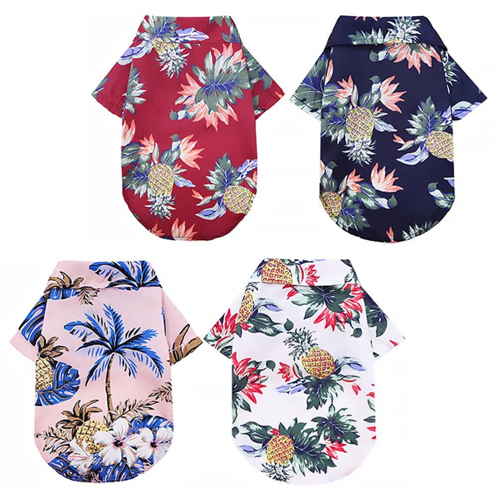 4pcs Dog Shirt Short Sleeve Hawaiian Puppy Cat Shirt Hawaiian Dog Shirt Cool Summer Beach Shirt Clothes for Small to Medium Puppy Cats- XL