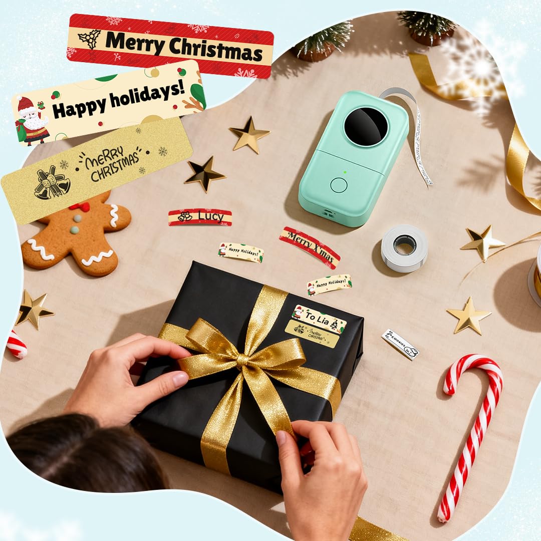 Phomemo D30 Label Maker Machine with Tape, Portable Bluetooth Label Printer, Small Smart Phone Handheld Sticker Mini Labeler Multiple Templates Font Icon Easy to Use Inkless Rechargeable F Office Home