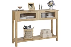 Garvee 2-Tier Console Table with Glass Drawers – Slim Sofa Side Table for Entryway, Living Room, Hallway – Modern Storage She