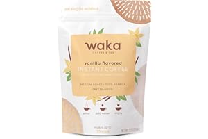 WAKA COFFEE Waka Premium Instant Coffee — Vanilla Flavored — 100% Arabica Freeze Dried Beans — For Hot or Iced Coffee — No Sugar Added & Unsweetened (up to 35 servings)