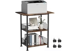 BOHDK Printer Stand, 3-Tier Industrial Large Printer Table with Shelf, 23"x15" Mobile Heavy Duty Storage Rack on Wheels for Home Office Printer Fax Machine Scanner Copier