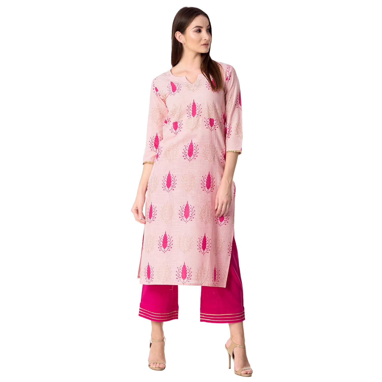 khushal k women's cotton printed kurta with printed palazzo set