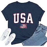 FlowFem 4th of July Shirts for Women USA Flag Patriot T-Shirts American Flag Tee Tops
