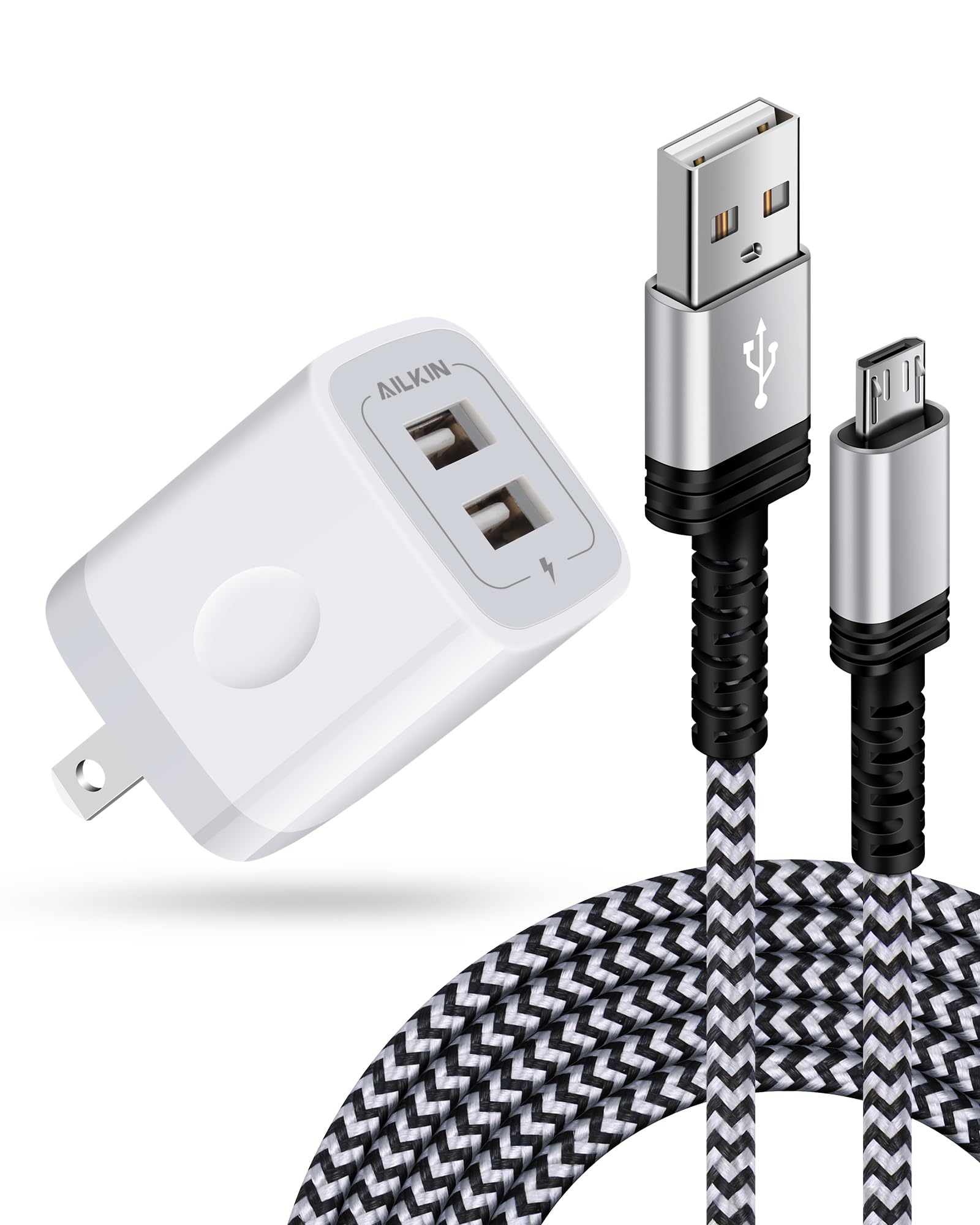 Kindle Charger Cord Replacement with Dual USB Wall Charger – Micro USB Cable for Kindle Fire, Kids Edition, Paperwhite, PS4 Slim/Pro, DualShock 4, Xbox One S/X Controller, Android, USB B Devices