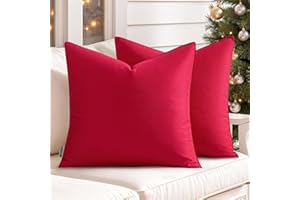 MIULEE Pack of 2 Decorative Outdoor Waterproof Christmas Pillow Covers Square Garden Cushion Sham Throw Pillowcase Shell for Spring Patio Tent Couch 18x18 Inch Red