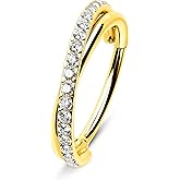 Melighting Double Nose Rings Hoop, Cartilage Earrings Stainless Steel 316L, Conch Piercing Jewelry Clear CZ, Double Helix Earrings, 16G 18G 20G Tragus Daith Piercing Jewelry for Women