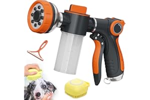 Hongmai Garden Hose Nozzle,8 Patterns Hose Sprayer High Pressure,Heavy Duty Pup Jet Dog Wash,Metal Water Hose Nozzle with Soap Dispenser,Car Wash Foam Gun With Pets Things