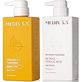 MEDIX Fragrance Free Firming Retinol Body Lotion + Brightening Vitamin C Cream 2pc Skin Care Set | Crepey Skin Care Treatment | Anti Aging Body Cream & Face Moisturizer For Crepe Skin & Dark Spots