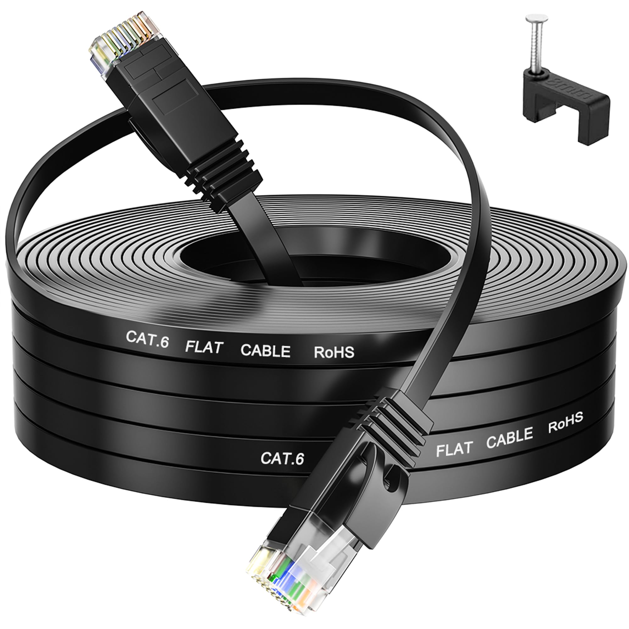 MEIPEKCat 6 Flat Internet Cable 30 Meters Ethernet Cable 30m, Slim Extra Long Lan 30m High Speed Thin Rj45 Black 100ft for Router Modem