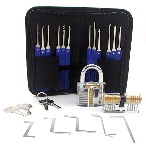 OneChois Lockpicking Set, 22-teiliges Dietrich Set, Lockpick Set inkl. 2 transparenten Trainingsschlössern für Schlosser, Anf