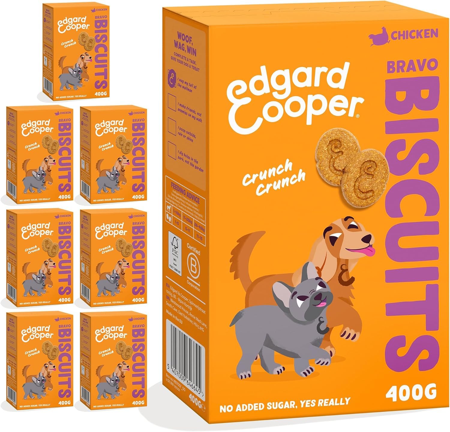 Edgard Cooper Natural Dog Treats, Chicken Bravo Biscuits, 7 x 400g box, Grain Free, High in Protein fresh meat, full of essential amino acids for healthy insides
