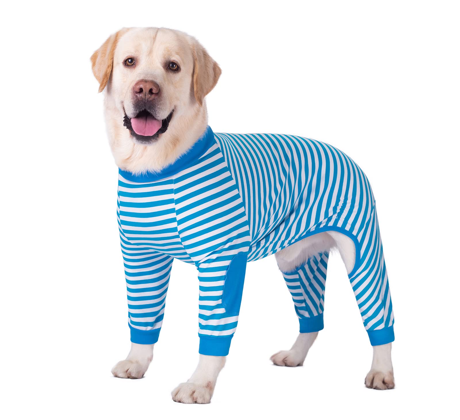 Large Dog Clothes, Pajamas Flexible Breathable Zipper Soft Cotton Striped Jumpsuit Costume Apparel for Medium and Large Dogs (9-Back Length-65cm, Blue)