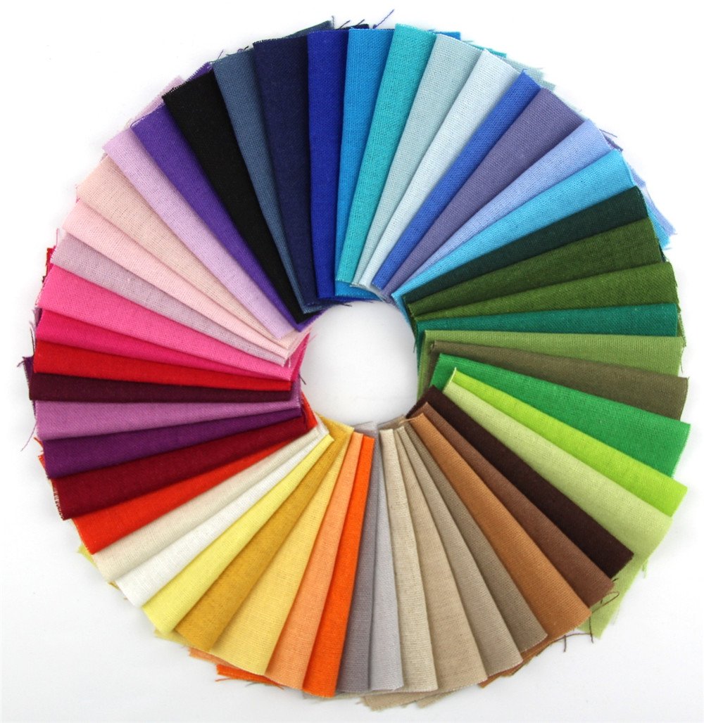 RayLineDo 50 Pieces Linen Cotton Fabric Solid Color Bundle Patchwork Squares Of 10 * 10cm