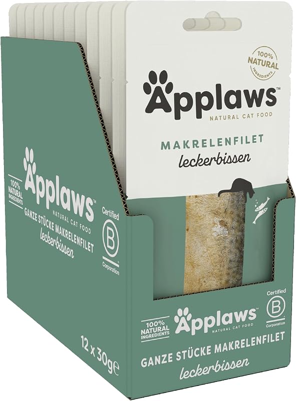Natural Cat Treats, Ganze Makrele Lende Katzensnack, 30g Beutel (Packung mit 12 Stück)