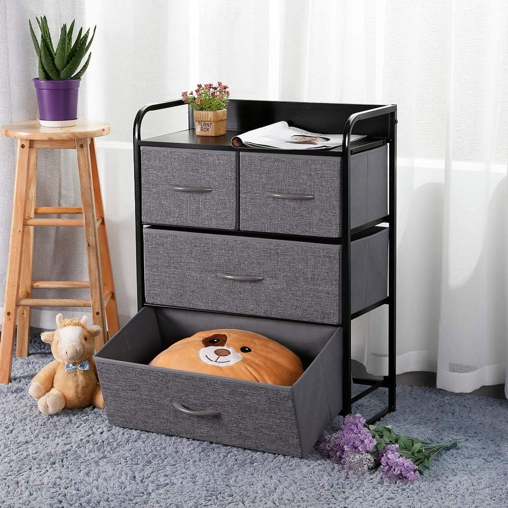 Kamiler 4-Drawer Dresser Storage, 3-Tier Organizer Tower Unit for Bedroom, Hallway, Entryway Closets - Sturdy Steel Frame, Wooden Top, Removable Fabric Bins: Home & Kitchen