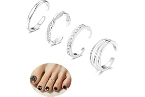 Xozeu 4PCS 14K Gold Plated Toe Rings, White Gold Plated Toe Rings for Women Hug CZ Triple Twist Simple Band Open Toe Rings Beach Foot Jewelry Adjustable