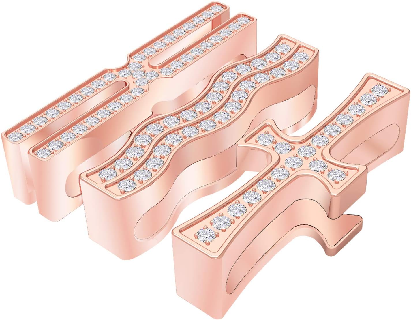 Callancity 3Pcs/Sets Watch Band Charms Ornament Zircon Diamond Metal Decorative Rings Loops Compatible for Watch Band Series 5/4/3/2/1 38mm 40mm 42mm 44mm (Rose Gold)