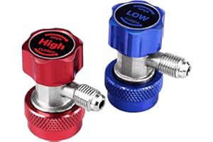 Rogvoc R134a Quick Coupler Adapter, Adjustable R134a Adapters Quick Connectors for Car AC System Recharging, HP and LP 1/4 inch SAE Connectors High and Low Pressure Set of 2