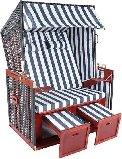 Luxury Roofed Wicker Beach Chair Blue White Amazon Co Uk Garden Outdoors