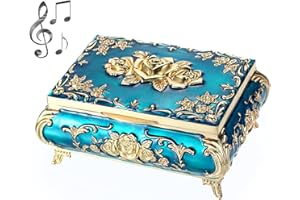 JuxYes Vintage Music Box, You are My Sunshine Music Box, Beige Metal Musical Jewelry Box Keepsake Box Small Trinket Storage B