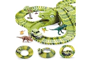 WISHTIME Dinosaur Toys Track Cars for Boys - 240 Pcs Flexible Track Playset Toy Cars for Girls Dinosaur Paradise Road Race Christmas Gifts for Kids Boys Girls