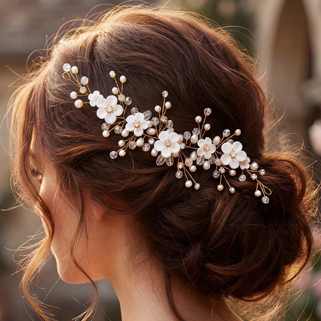 Unicra Bride Wedding Hair Vine Flower Gold Hair Accessories Pearl Bridal Headpiece Hair Band for Women and Girls