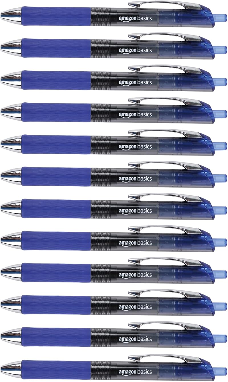 Amazon Basics Gel Pens Fine Point Retractable Blue 0.7mm 12 Pack