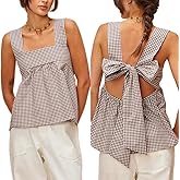 KOSUSANILL Y2k Gingham Tank Top Women Sleeveless Backless Square Neck Ruffle Peplum Babydoll Camisole Going Out Cami Blouse