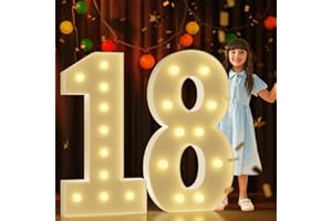 IMPRSV Marquee Numbers 4 Feet Tall Large Light Up Numbers 18th Birthday Decorations Girl Boy Big Yellow Light Outdoor Anniversary Decorations Balloon Arch Kit Party Backdrop 18