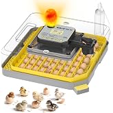 IBKINXX Incubator for Hatching Eggs-48 Egg Capacity, 2026 Newly Upraded Auto Egg Turner &amp; Auto Precision Humidity Control System, 360&deg; Clear Viewing for Chicken, Duck and Quail Eggs (Yellow)